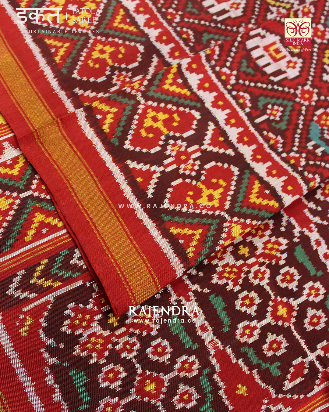 Traditional Hathi Popat Red Ikat Rajkot Patola Saree