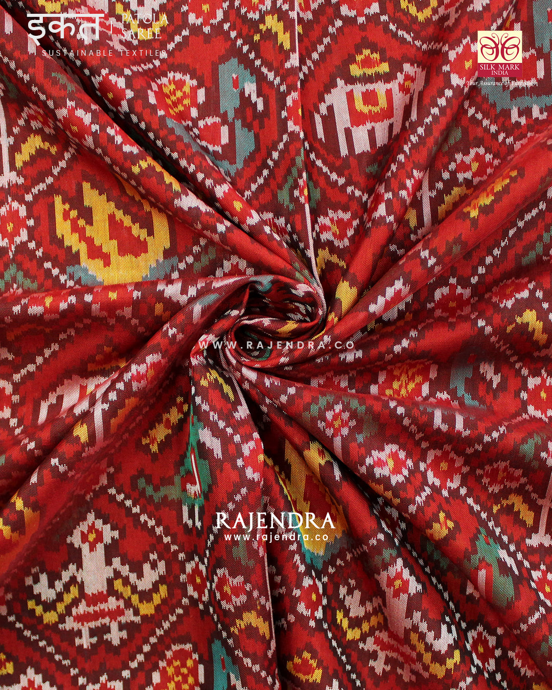 Traditional Hathi Popat Red Ikat Rajkot Patola Saree