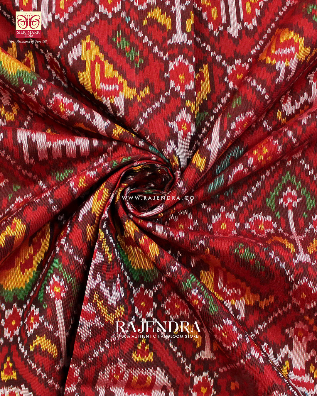 Traditional Hathi Popat Design Red Ikat Rajkot Patola Saree