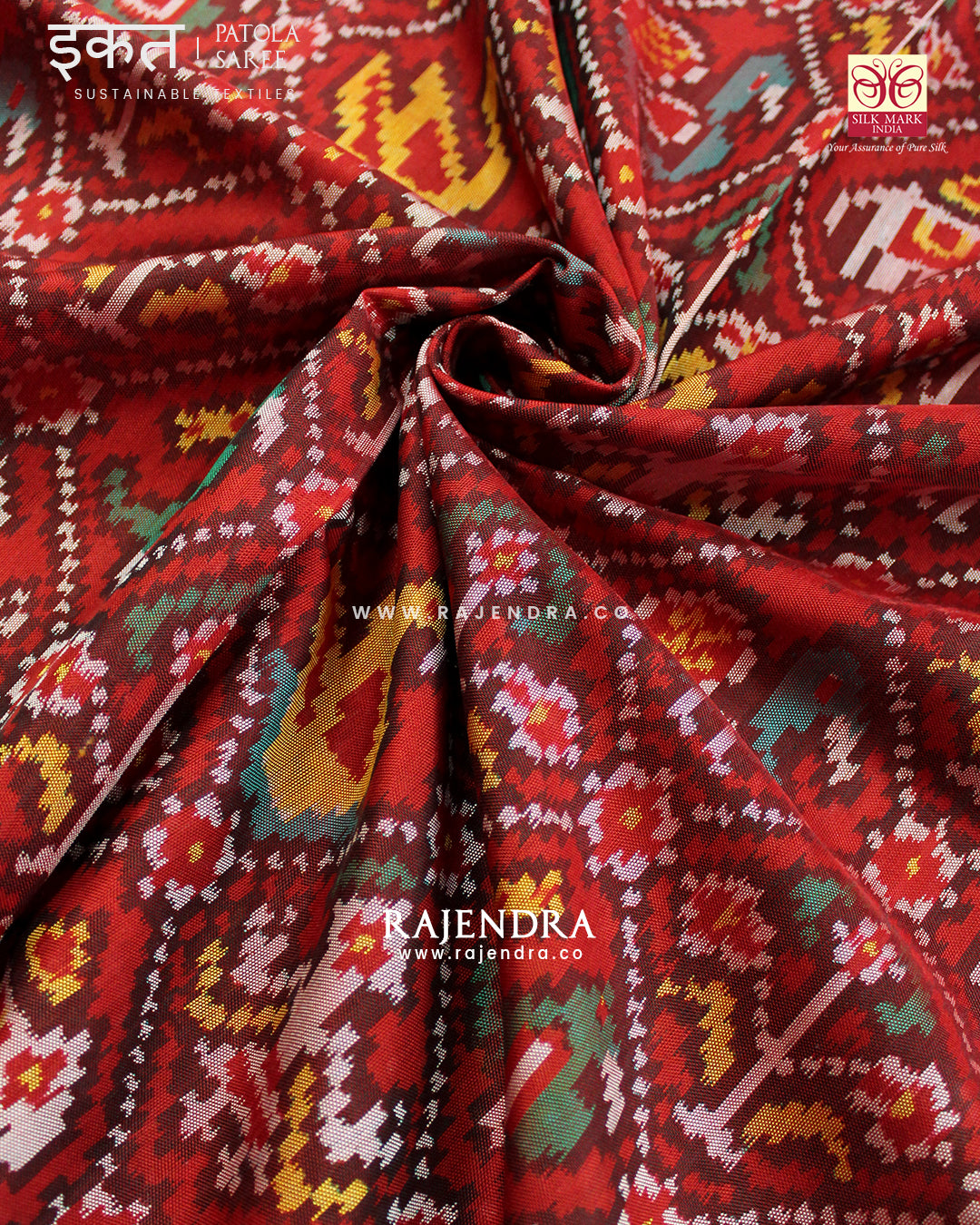 Traditional Hathi Popat Red Ikat Rajkot Patola Saree