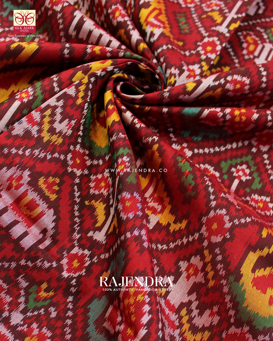 Traditional Hathi Popat Design Red Ikat Rajkot Patola Saree