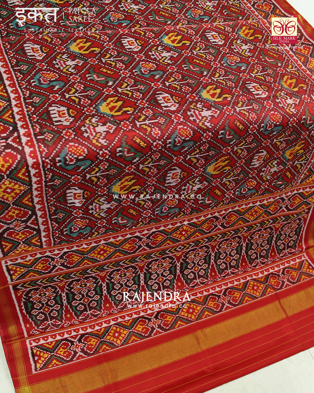 Traditional Hathi Popat Red Ikat Rajkot Patola Saree