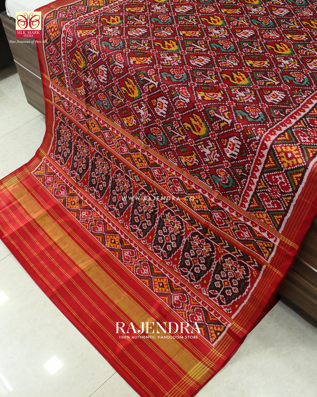 Traditional Hathi Popat Design Red Ikat Rajkot Patola Saree