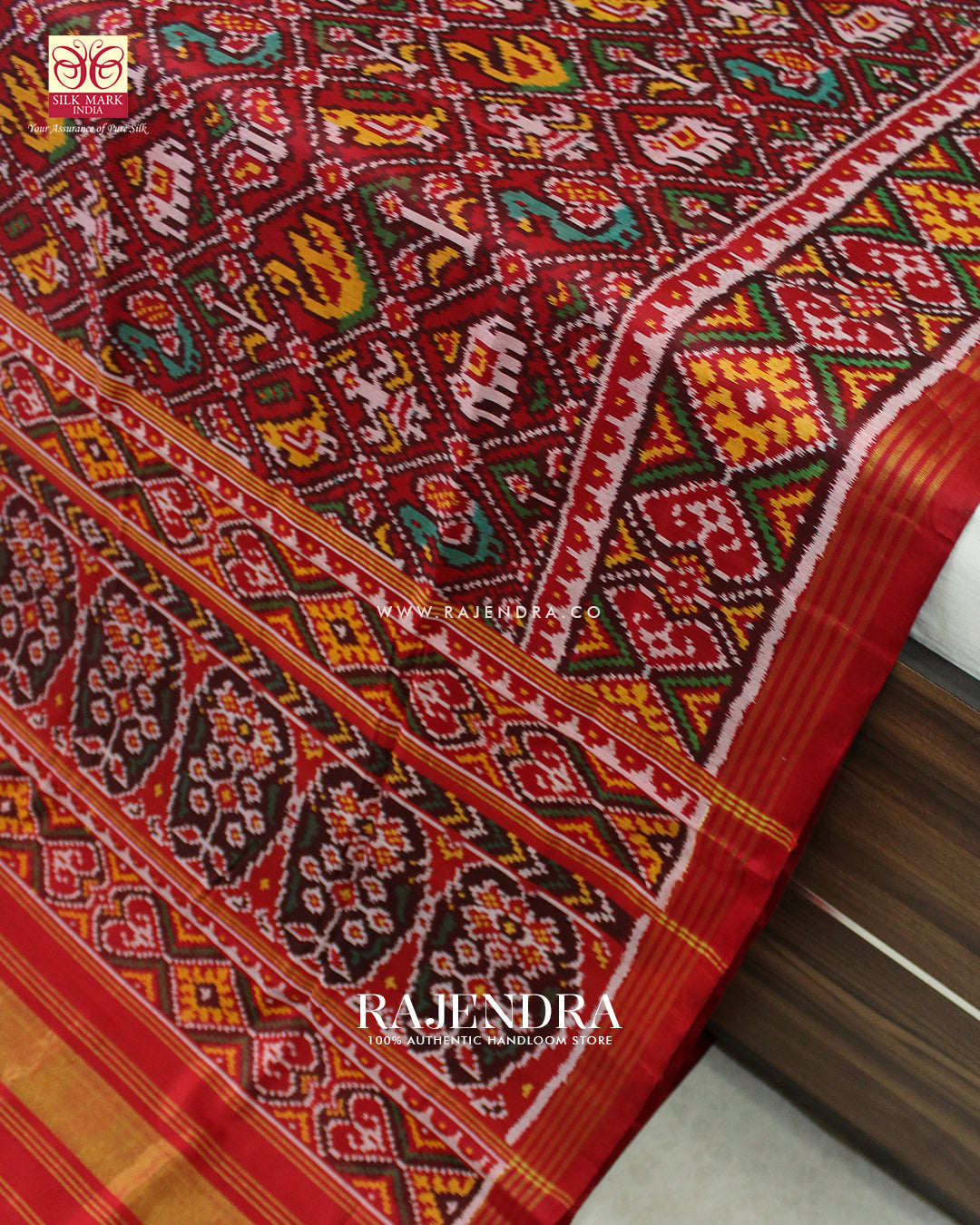 Traditional Hathi Popat Design Red Ikat Rajkot Patola Saree