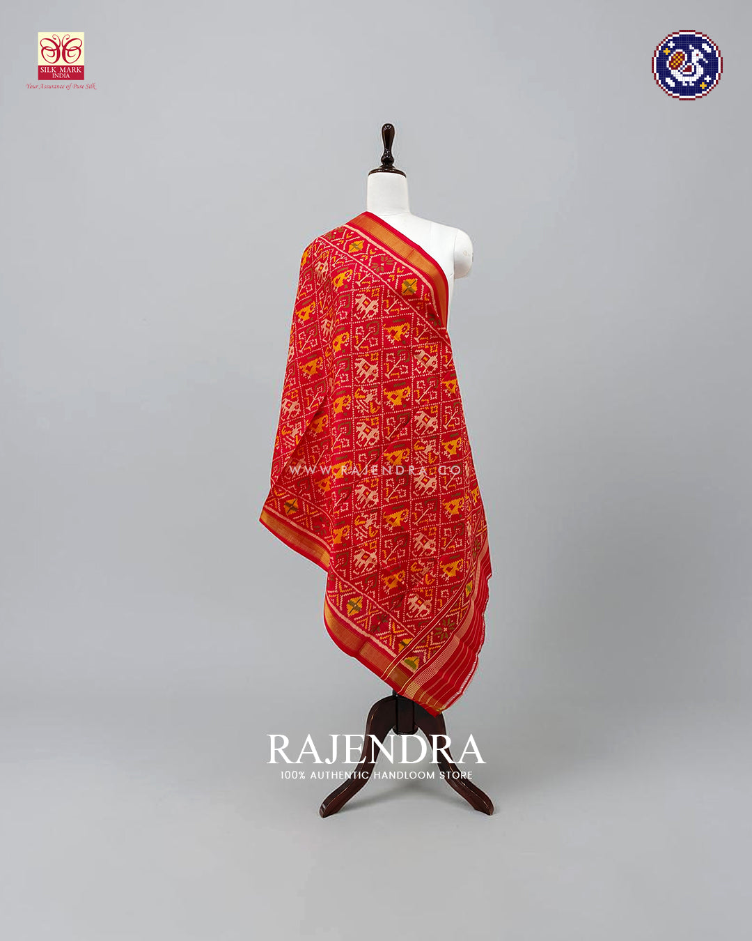 Traditional Hathi Popat Design Red Rajkot Patola Dupatta