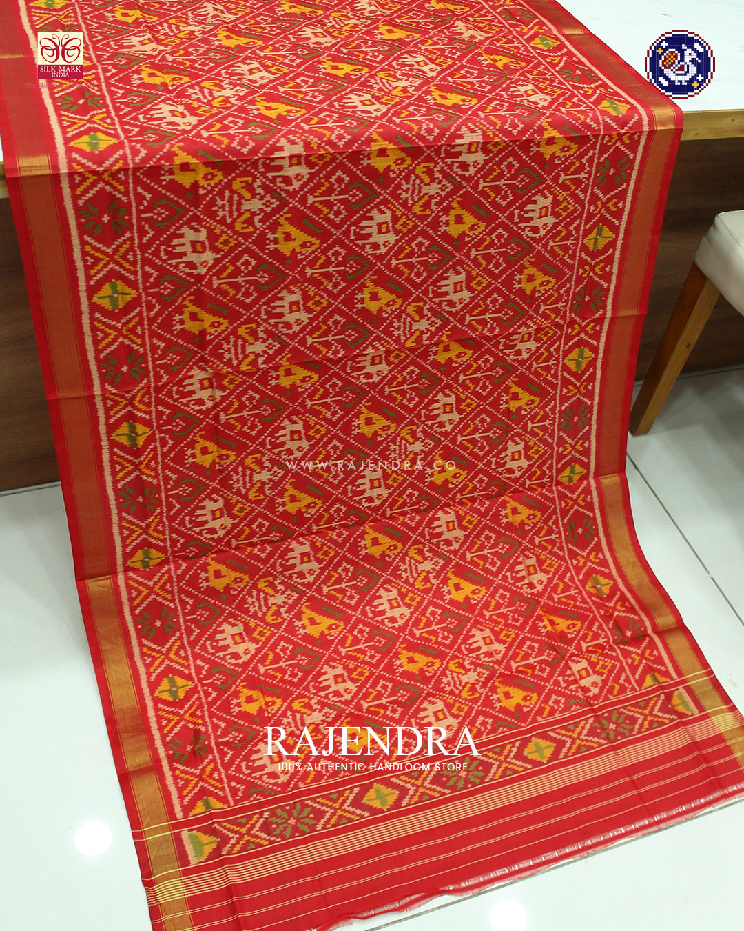 Traditional Hathi Popat Design Red Rajkot Patola Dupatta