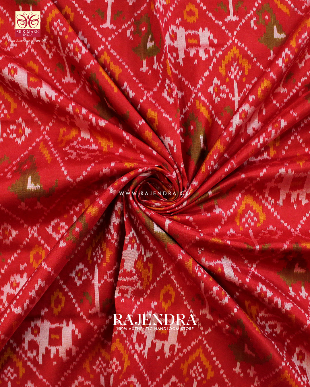 Traditional Hathi Popat Red Single Ikat Rajkot Patola Saree