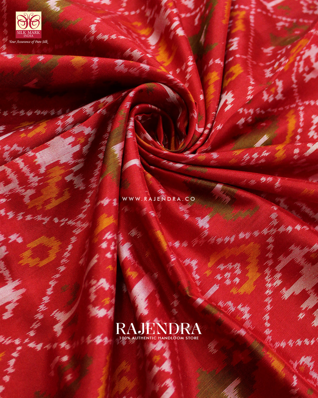 Traditional Hathi Popat Red Single Ikat Rajkot Patola Saree