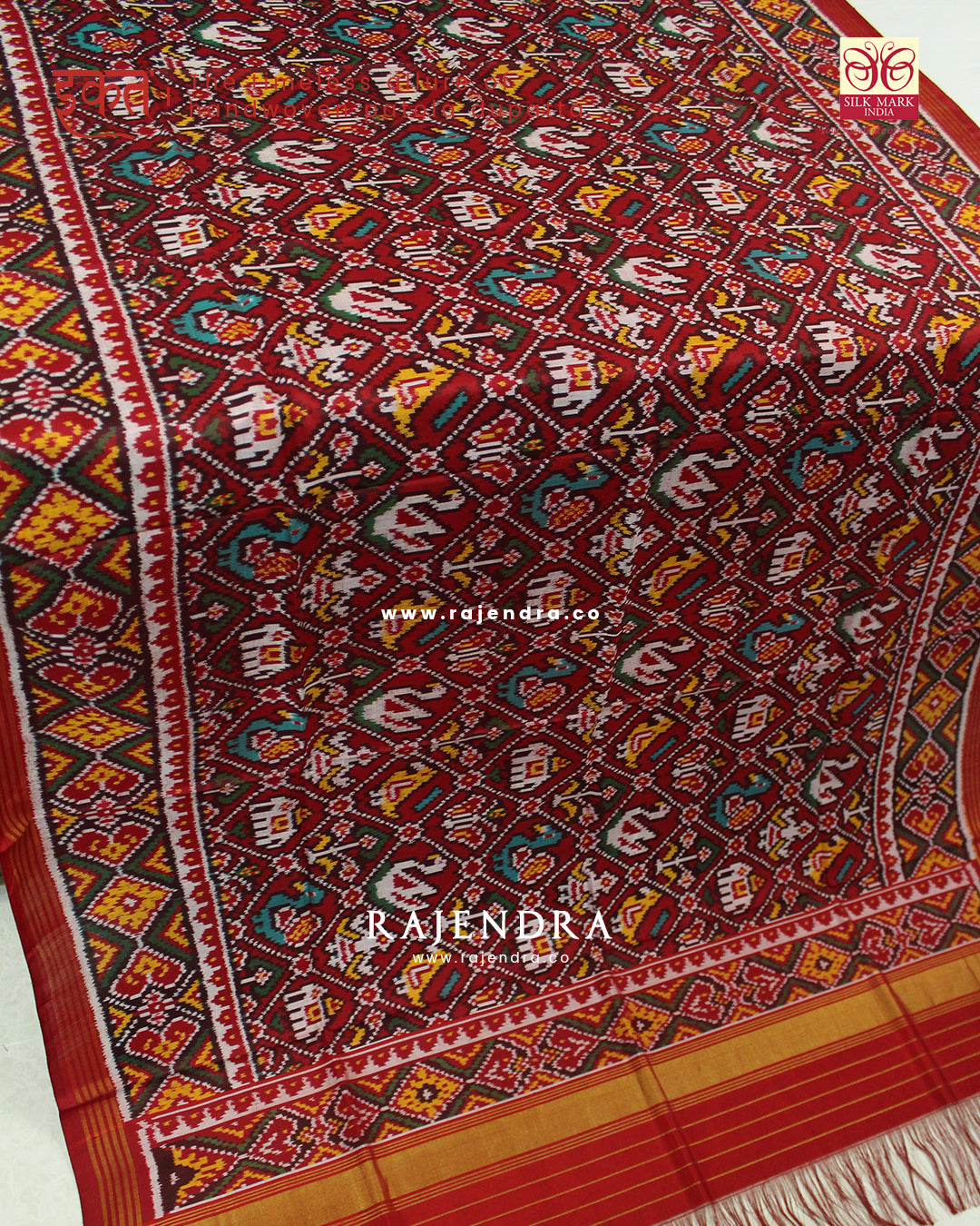 Traditional Hathi Popat Design Red Ikat Rajkot Patola Dupatta