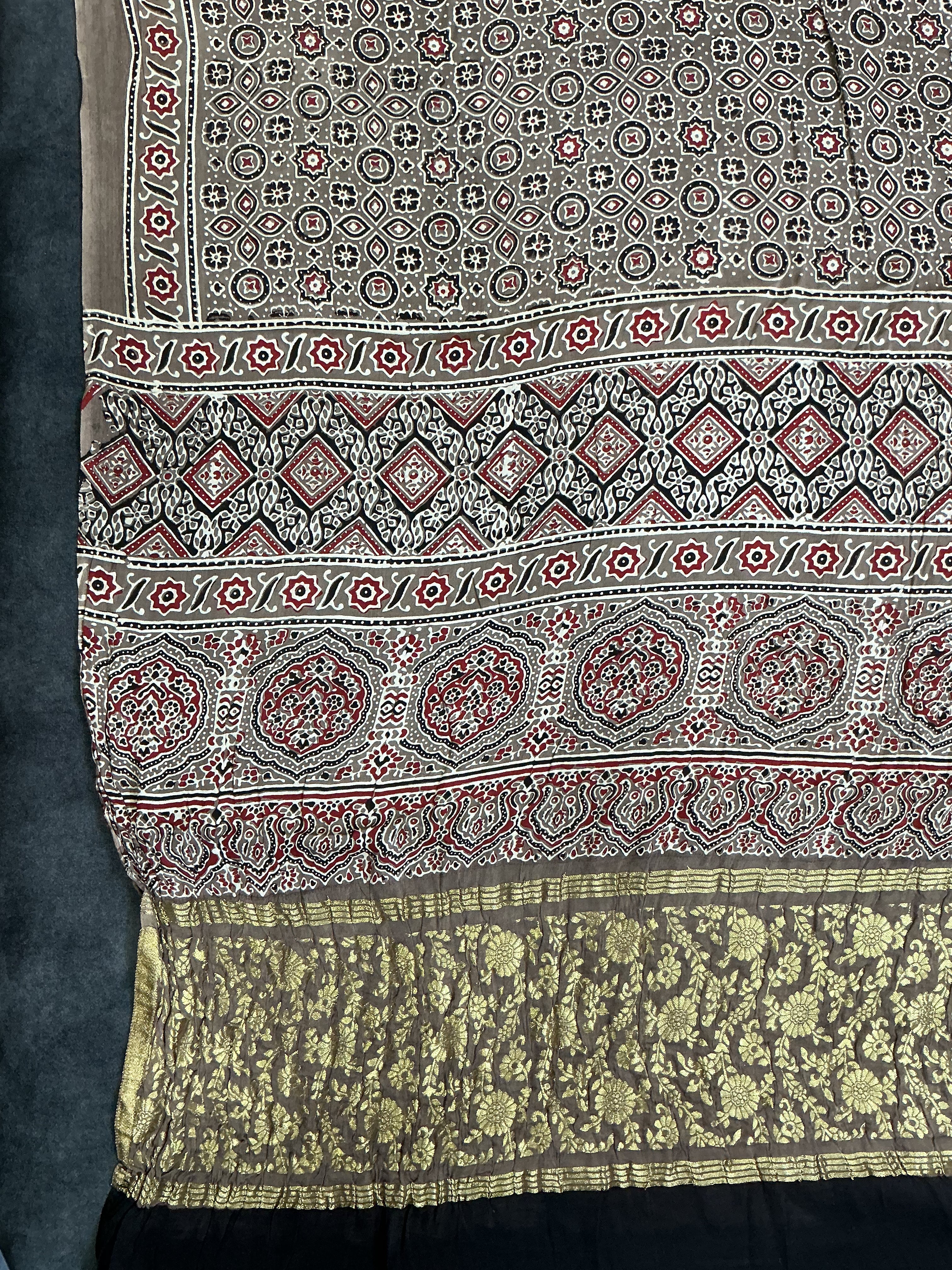 Traditional Ajrakh Grey Natural Dyed Modal Silk Dupatta