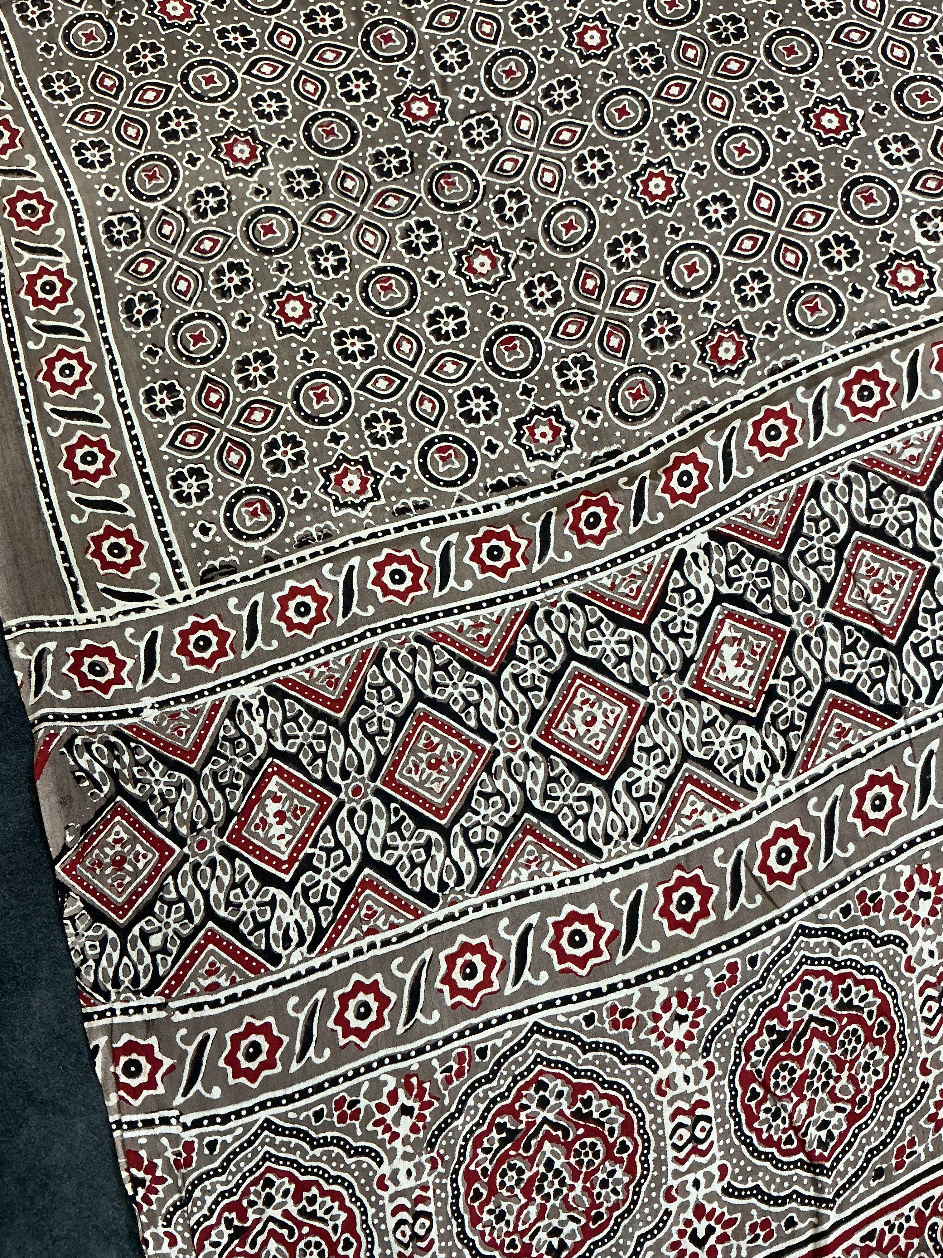 Traditional Ajrakh Grey Natural Dyed Modal Silk Dupatta