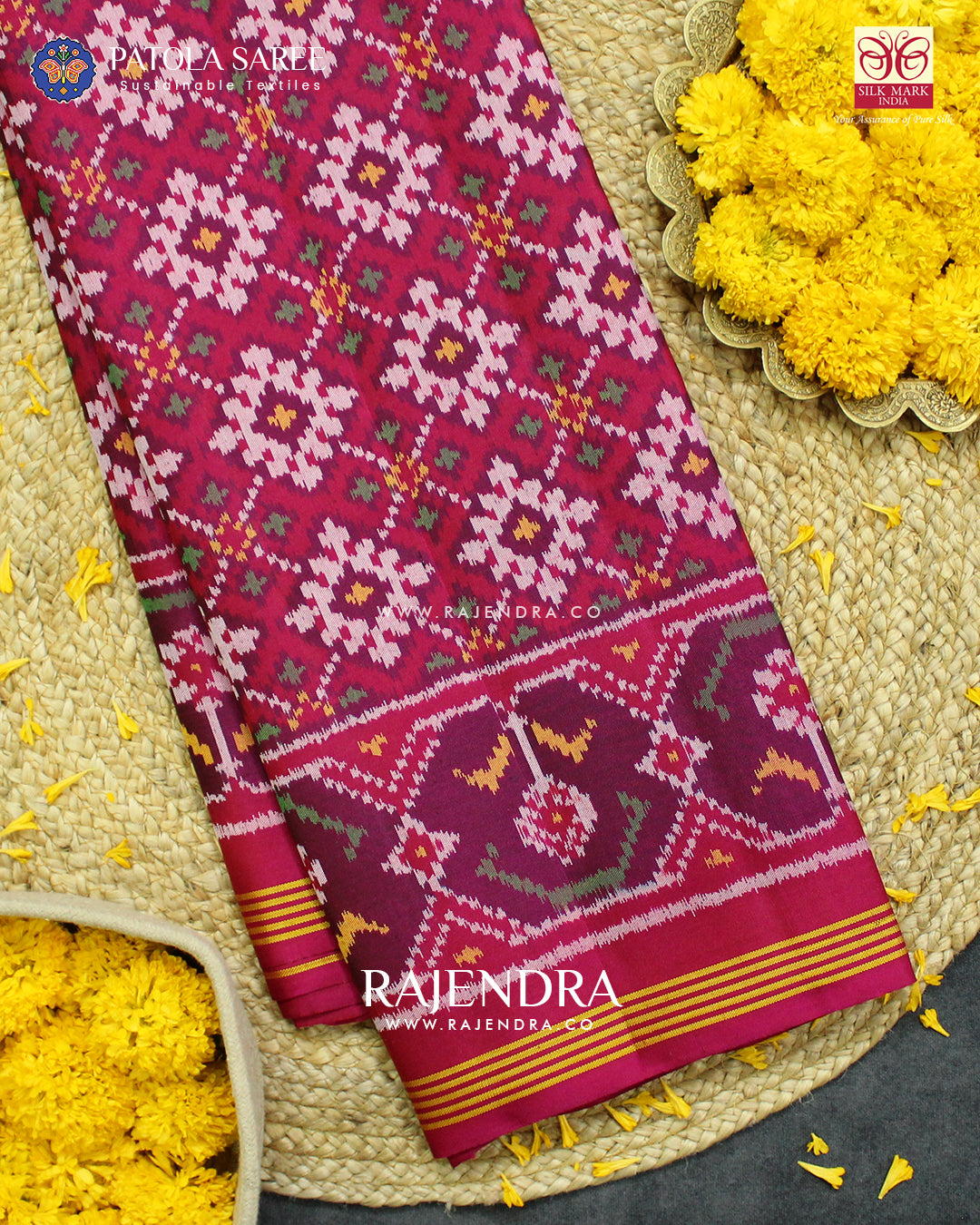 Exclusive Star Design Pink Semi Double Ikat Rajkot Patola Saree