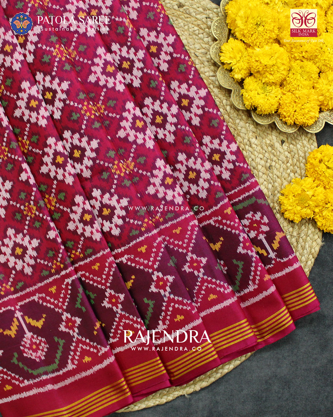 Exclusive Star Design Pink Semi Double Ikat Rajkot Patola Saree
