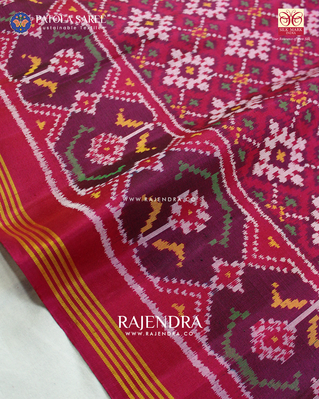 Exclusive Star Design Pink Semi Double Ikat Rajkot Patola Saree