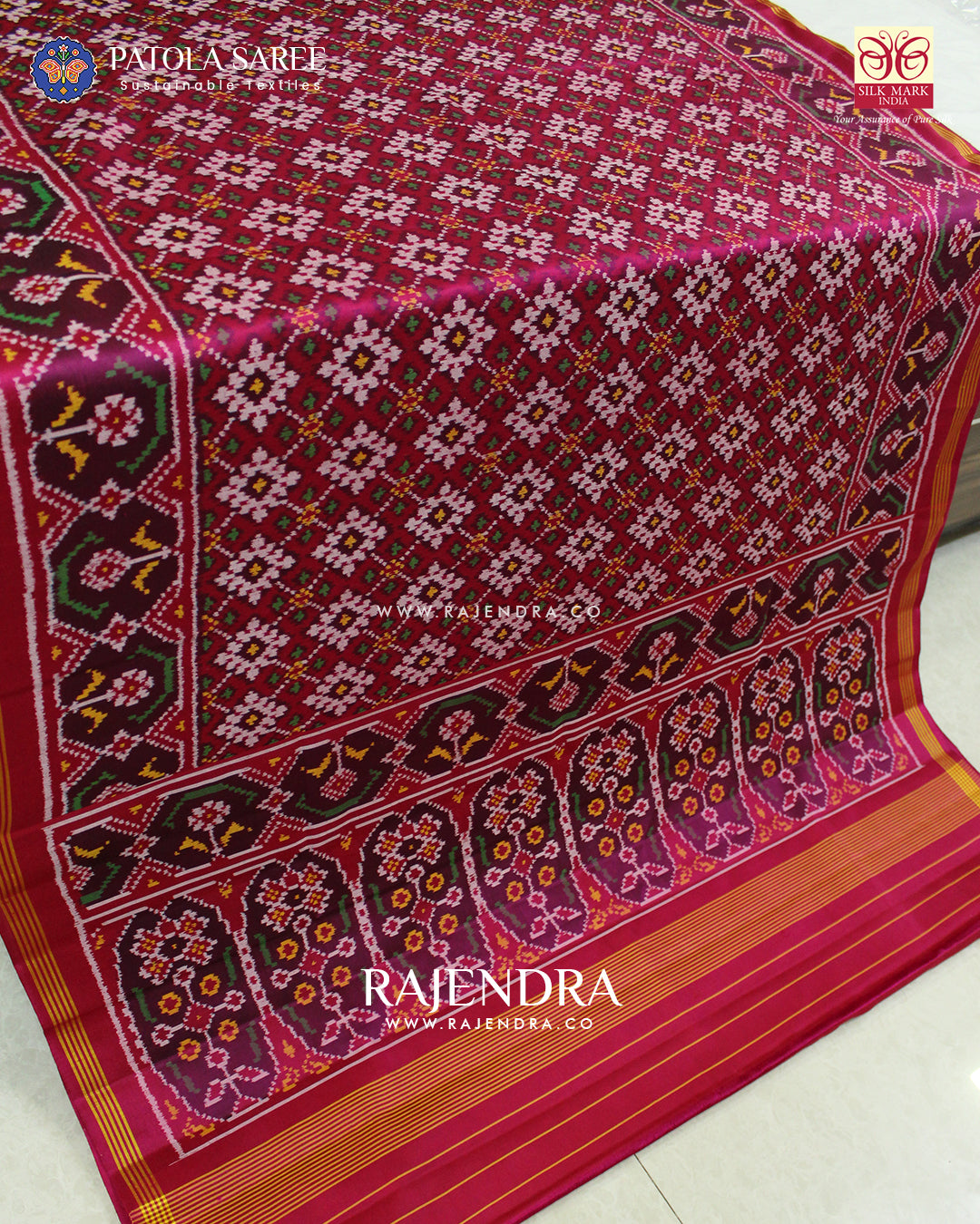 Exclusive Star Design Pink Semi Double Ikat Rajkot Patola Saree