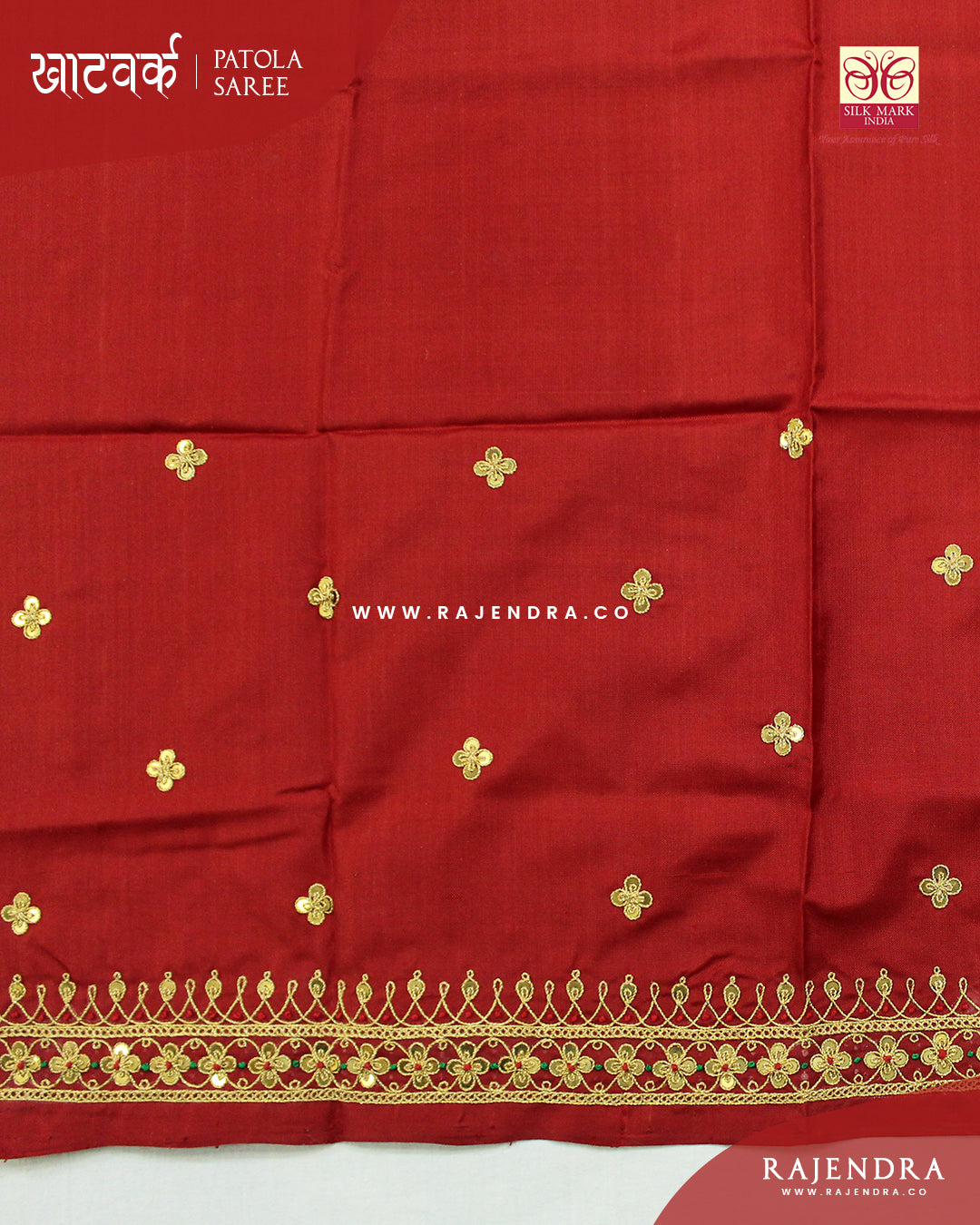 Exclusive Marodi Work Navratna Design Red Semi Double Ikat Rajkot Patola Saree