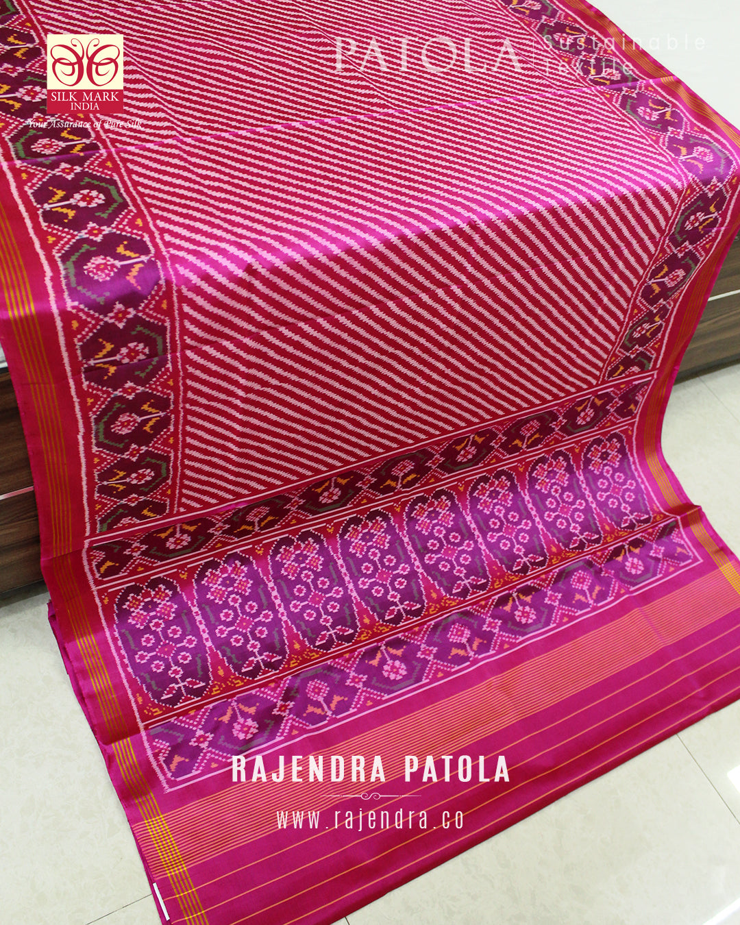 Exclusive Laheriya Bhat Semi Double Weave Rajkot Patola Saree