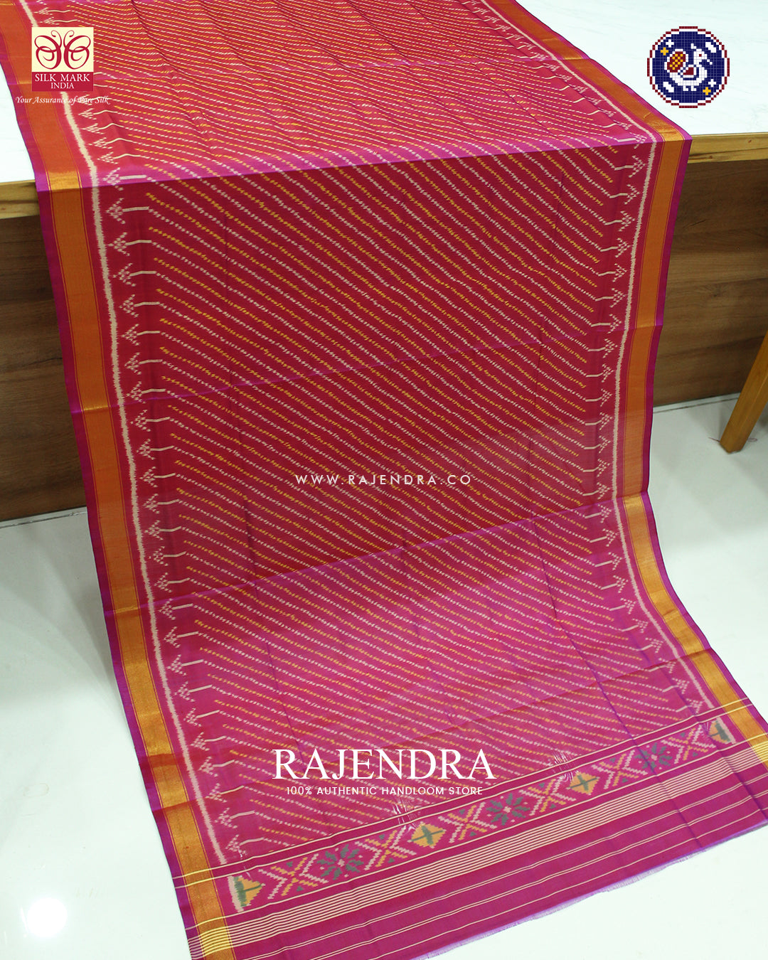 Traditional Laheriya Design Magenta Pink Rajkot Patola Dupatta