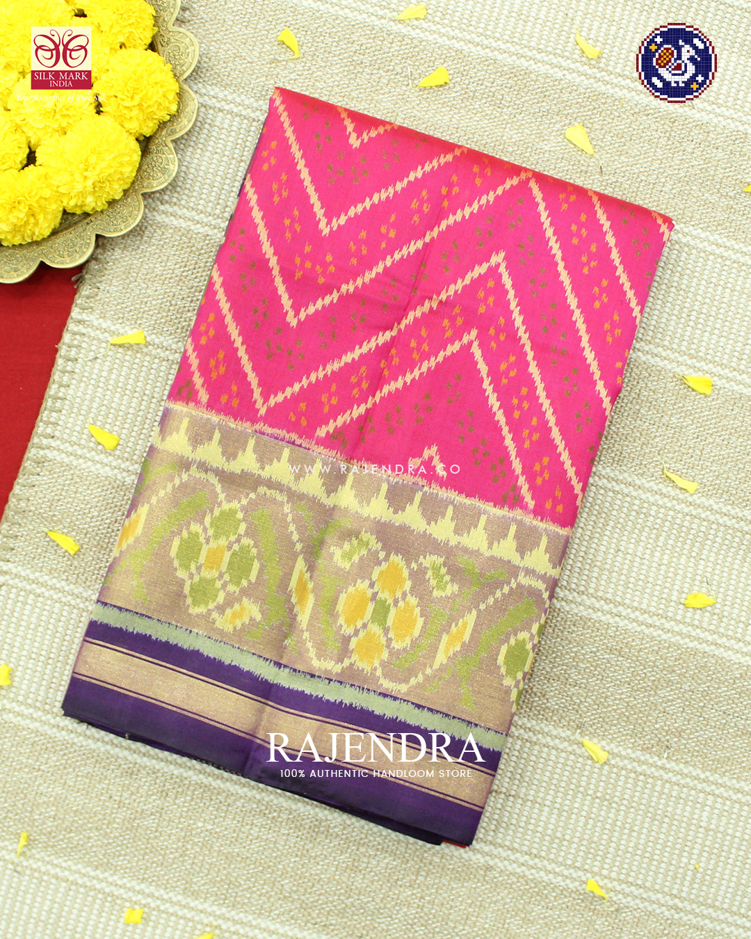 Exclusive Laheriya Design Pink and Purple Single Ikat Rajkot Patola Saree