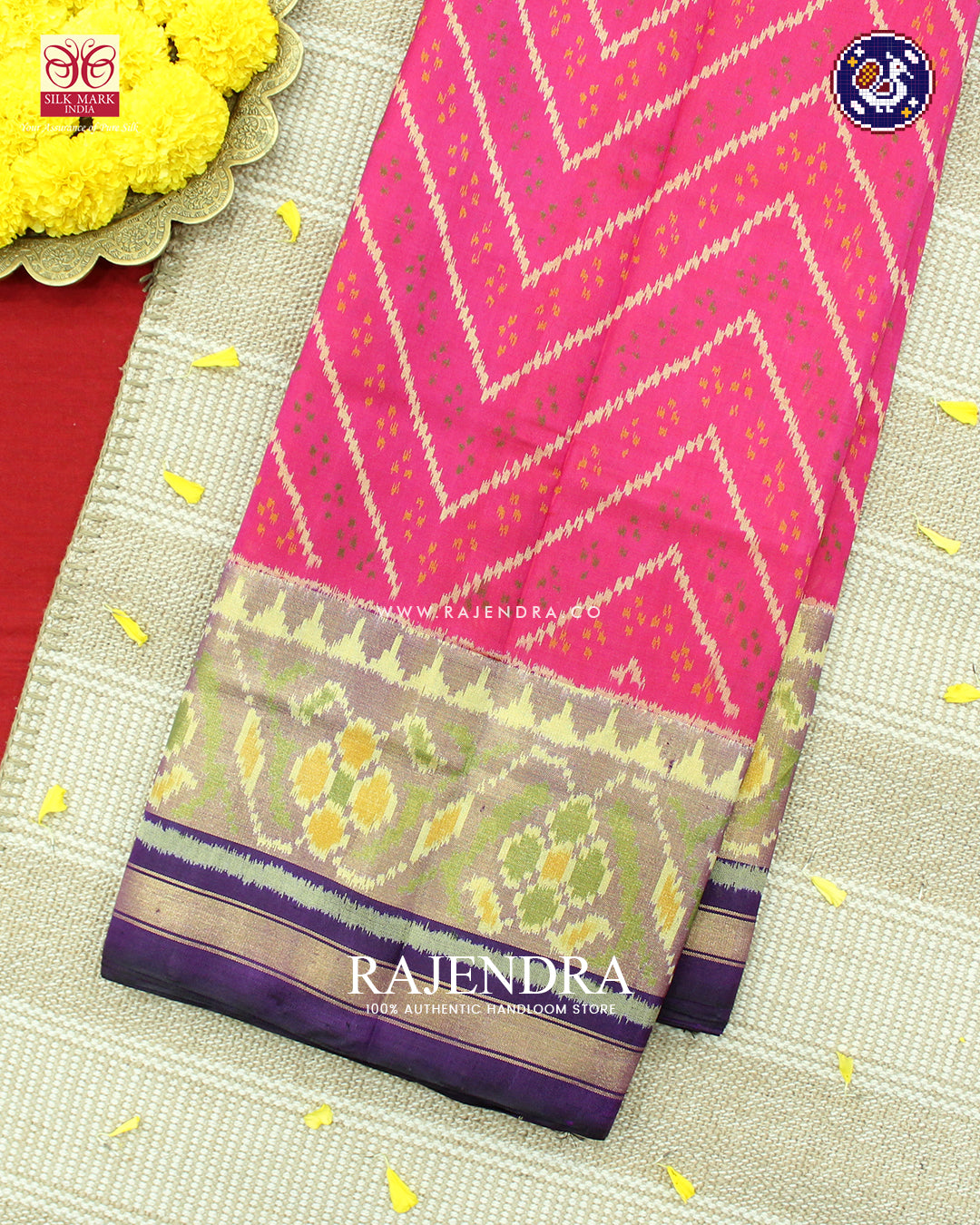 Exclusive Laheriya Design Pink and Purple Single Ikat Rajkot Patola Saree