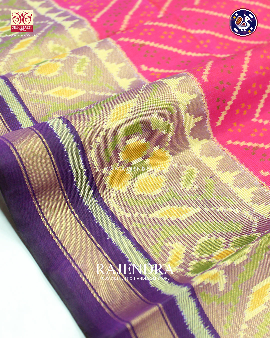 Exclusive Laheriya Design Pink and Purple Single Ikat Rajkot Patola Saree