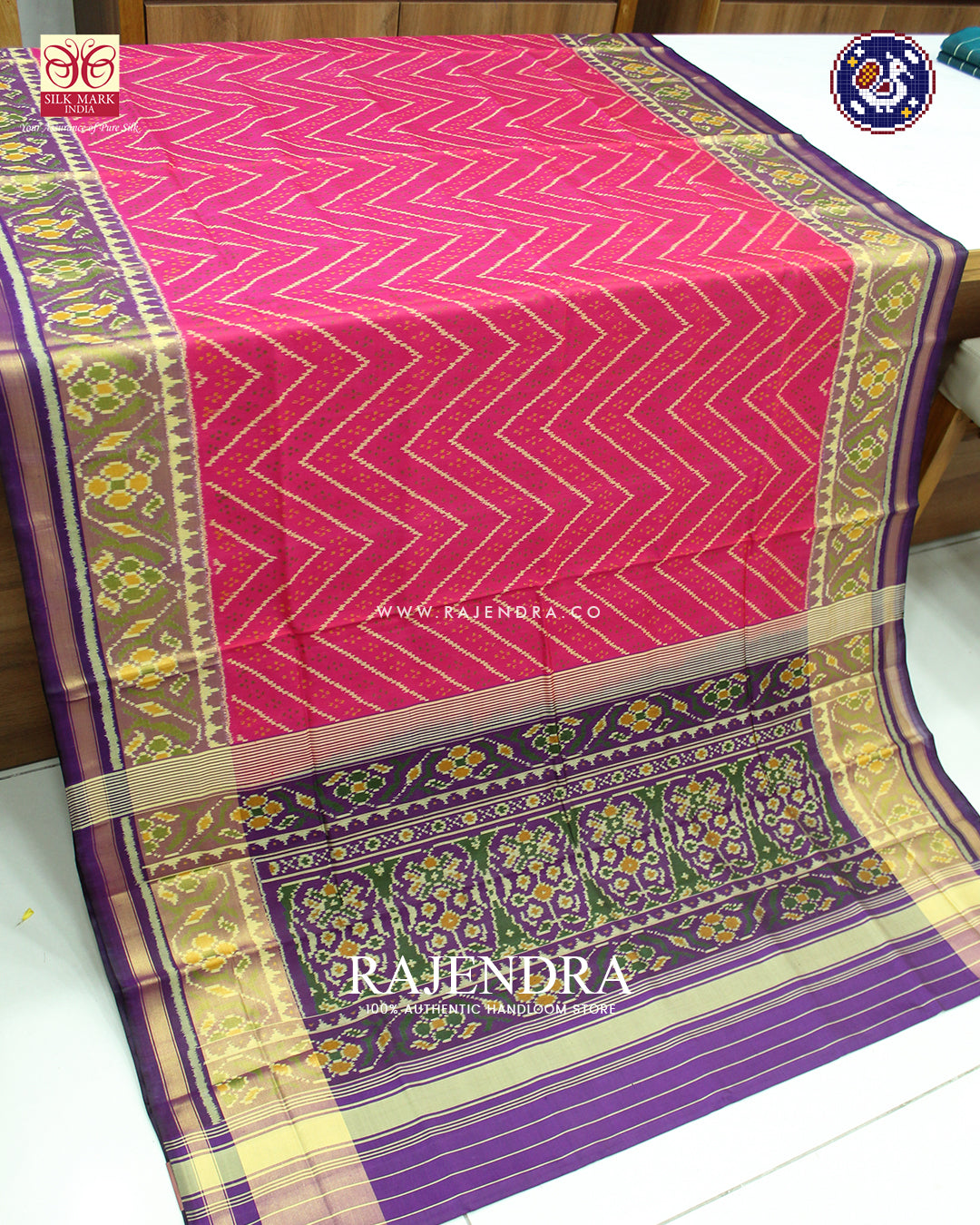 Exclusive Laheriya Design Pink and Purple Single Ikat Rajkot Patola Saree