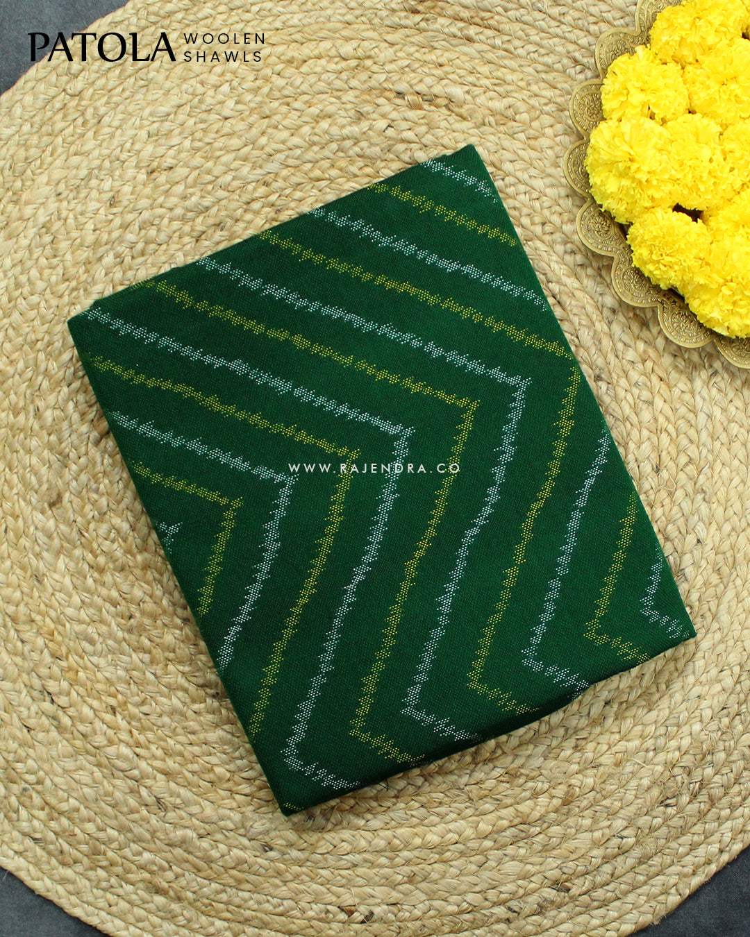 Handwoven Laheriya Design Green Woolen Patola Shawls
