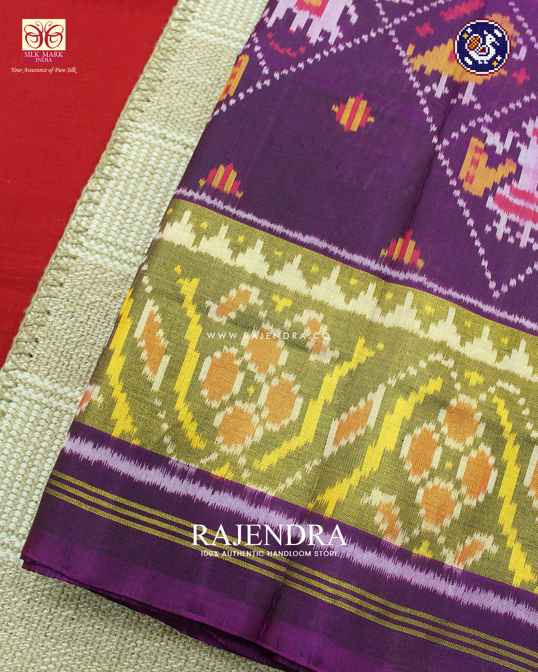 Traditional Laheriya Hathi Popat Design Magenta Rajkot Patola Saree