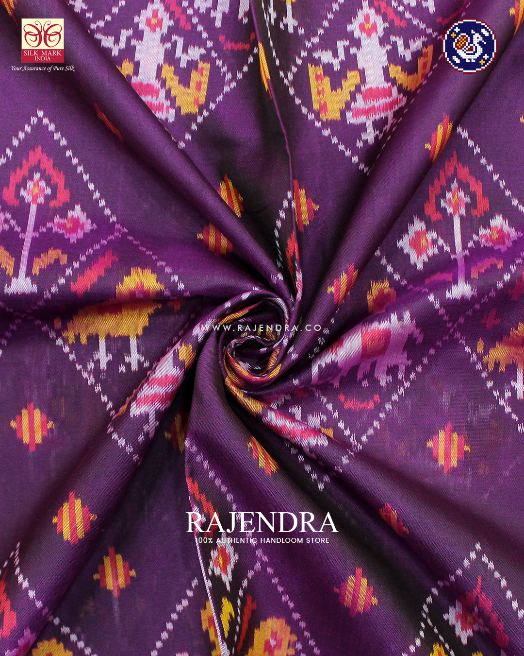 Traditional Laheriya Hathi Popat Design Magenta Rajkot Patola Saree