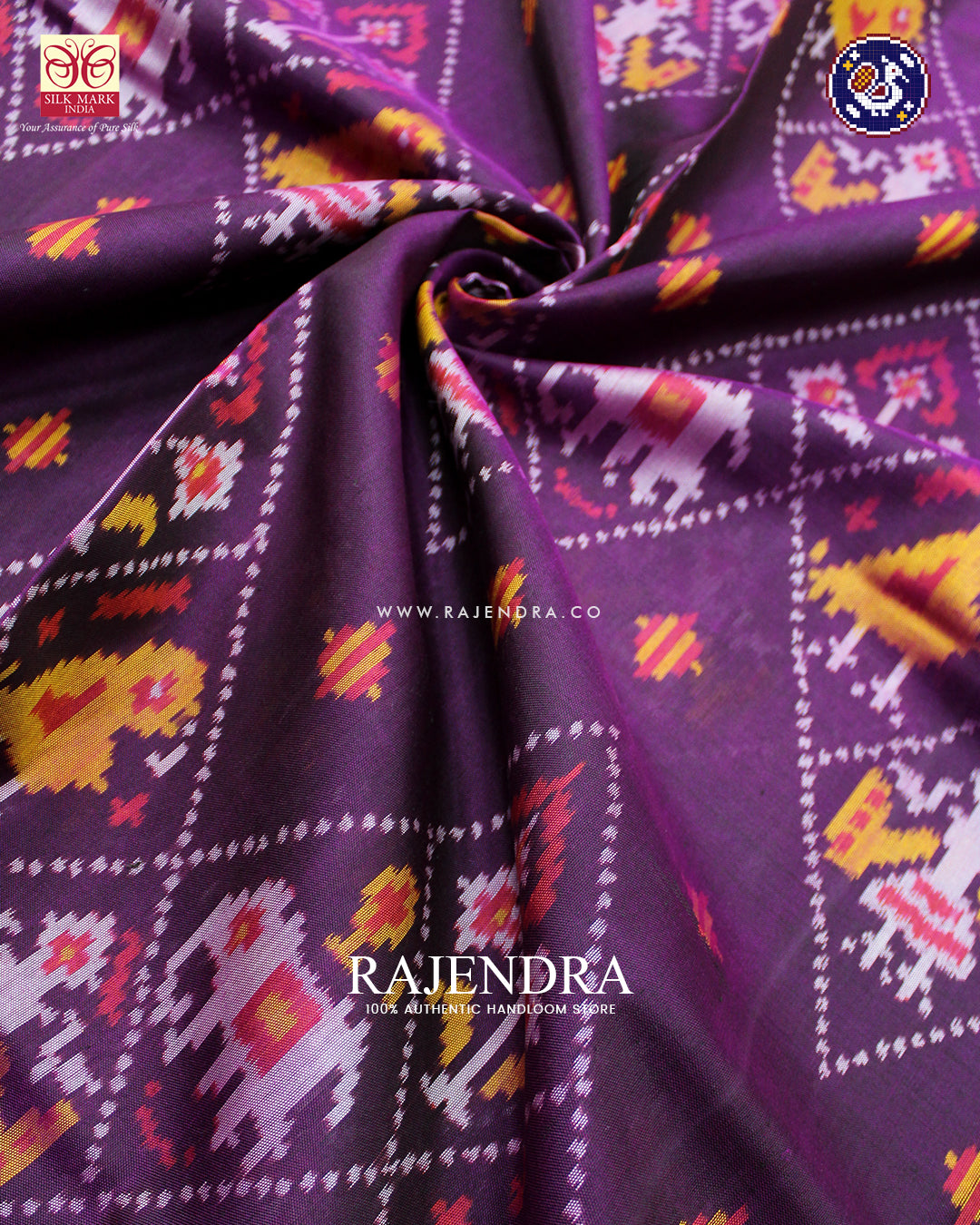 Traditional Laheriya Hathi Popat Design Magenta Rajkot Patola Saree