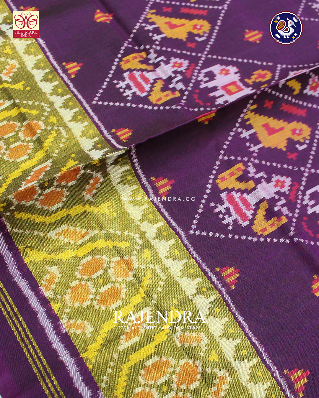 Traditional Laheriya Hathi Popat Design Magenta Rajkot Patola Saree