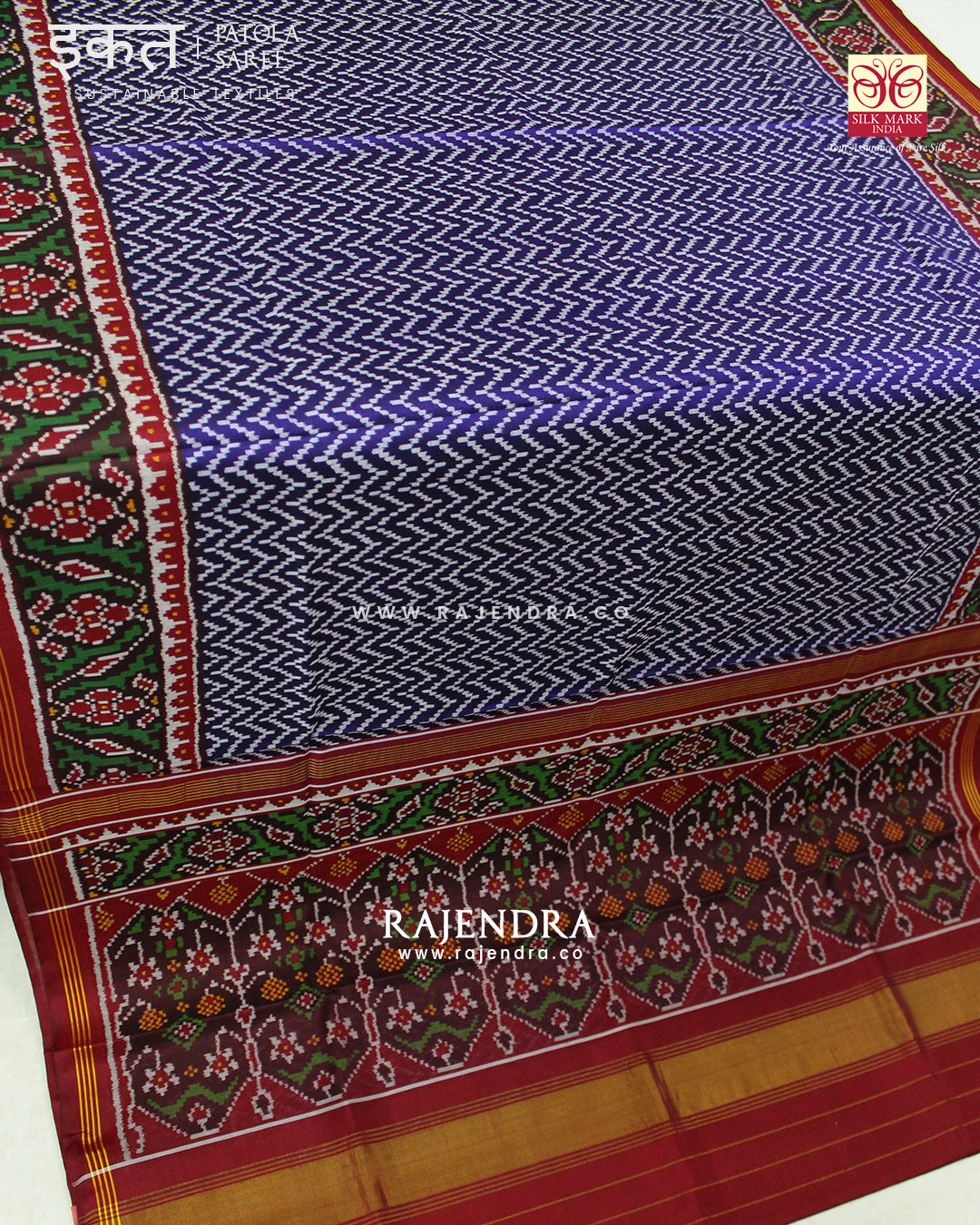 Exclusive Laheriya Design Maroon Blue Semi Double Ikat Rajkot Patola Saree