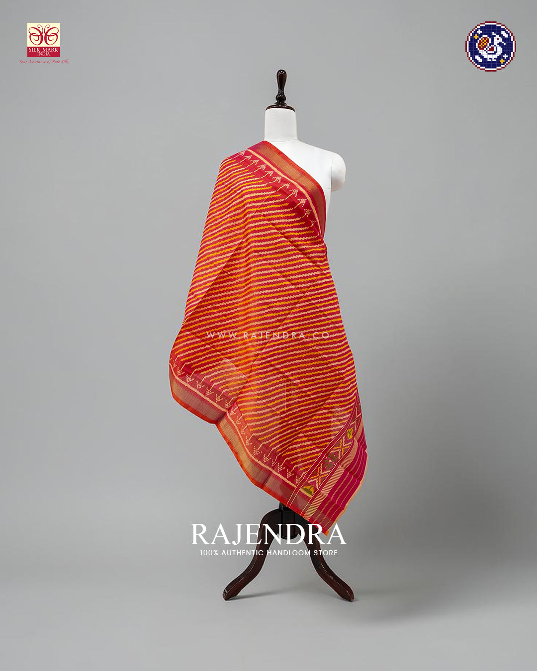 Exclusive Laheriya Design Peach Rajkot Patola Dupatta