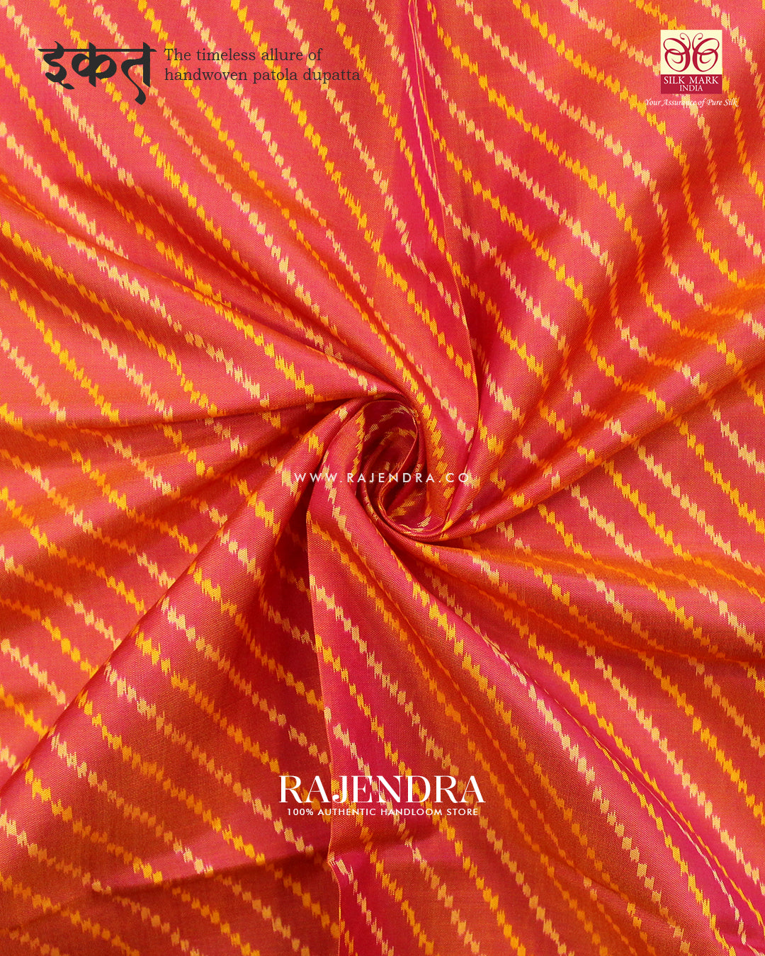 Exclusive Laheriya Peach Single Ikat Rajkot Patola Dupatta