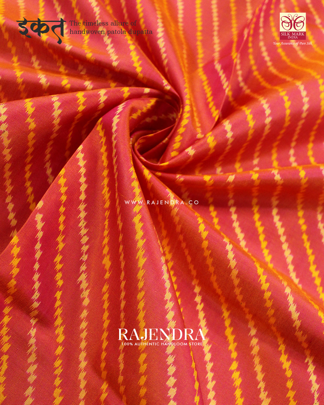 Exclusive Laheriya Peach Single Ikat Rajkot Patola Dupatta