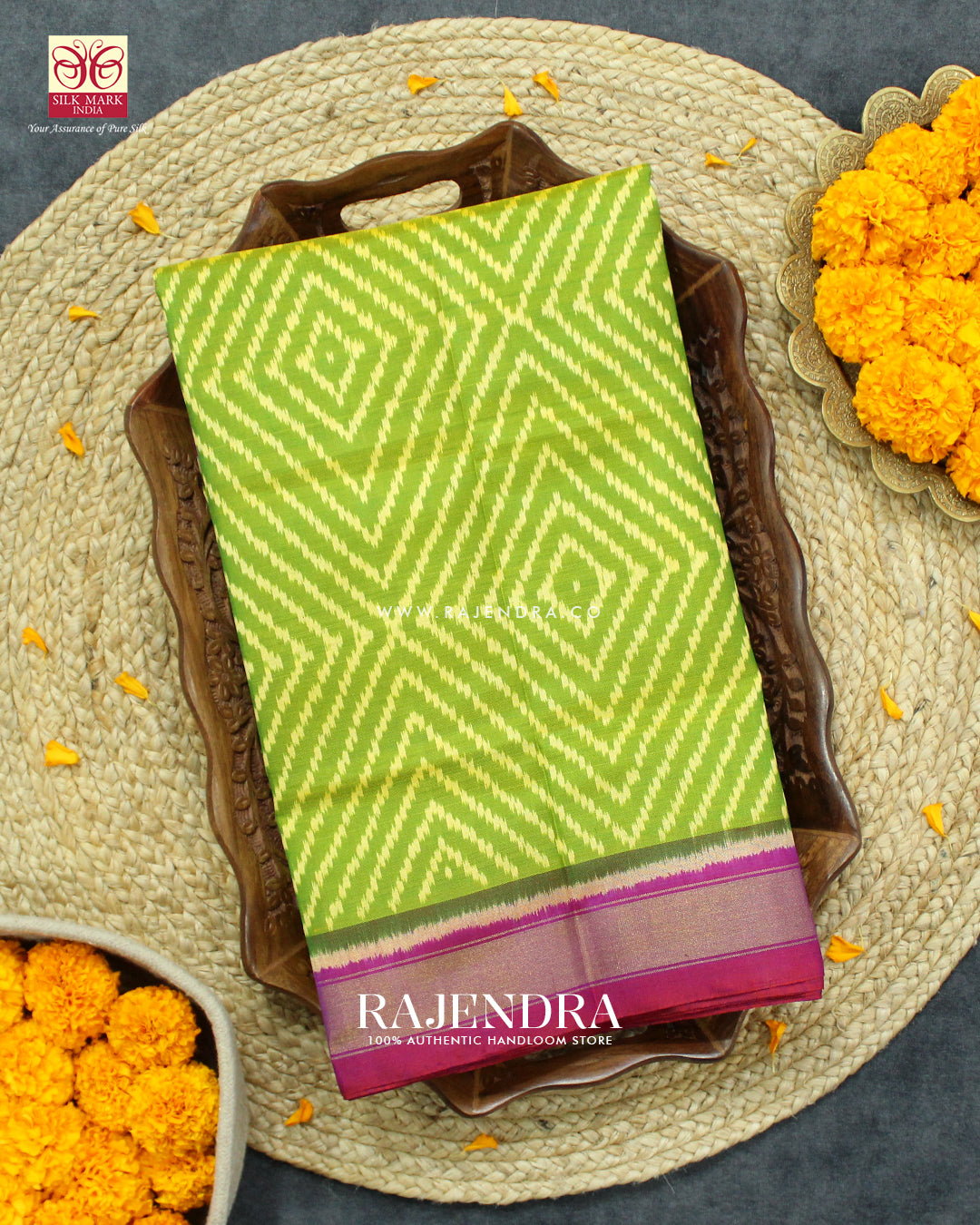 Exclusive Laheriya Design Green and Purple Single Ikat Rajkot Patola Saree