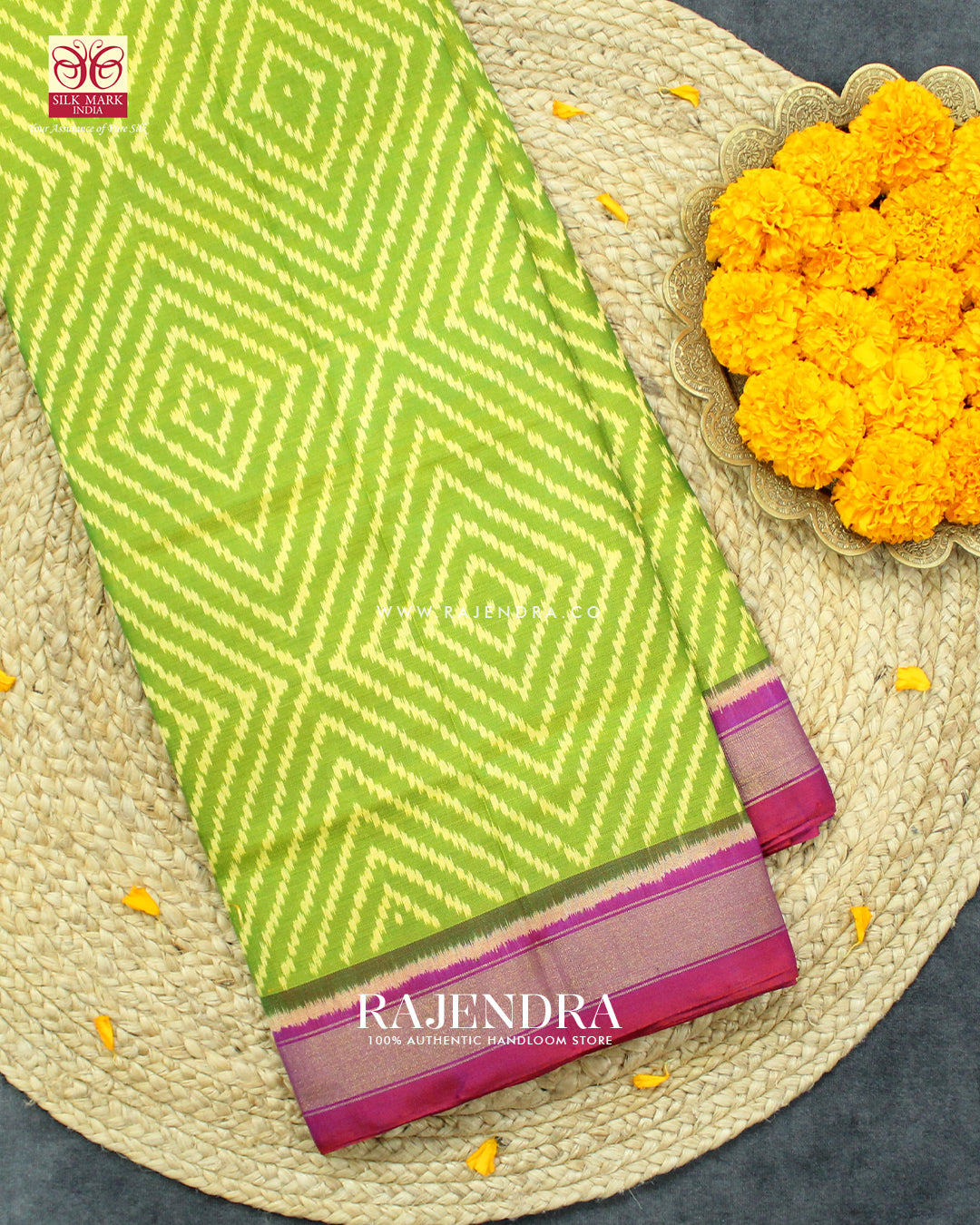 Exclusive Laheriya Design Green and Purple Single Ikat Rajkot Patola Saree