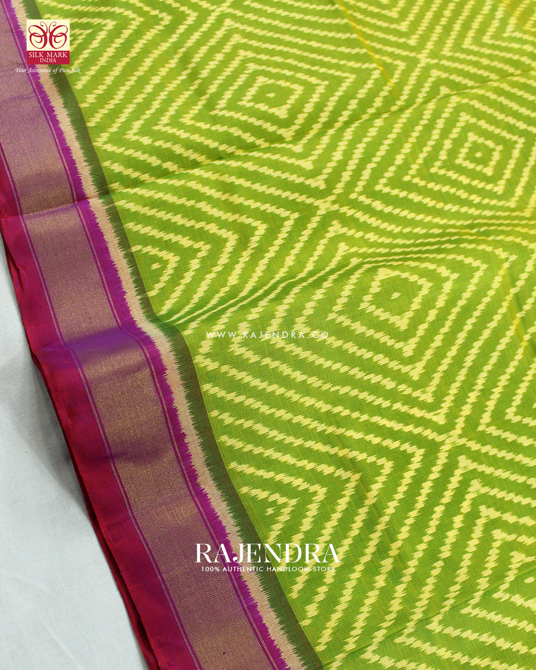 Exclusive Laheriya Design Green and Purple Single Ikat Rajkot Patola Saree
