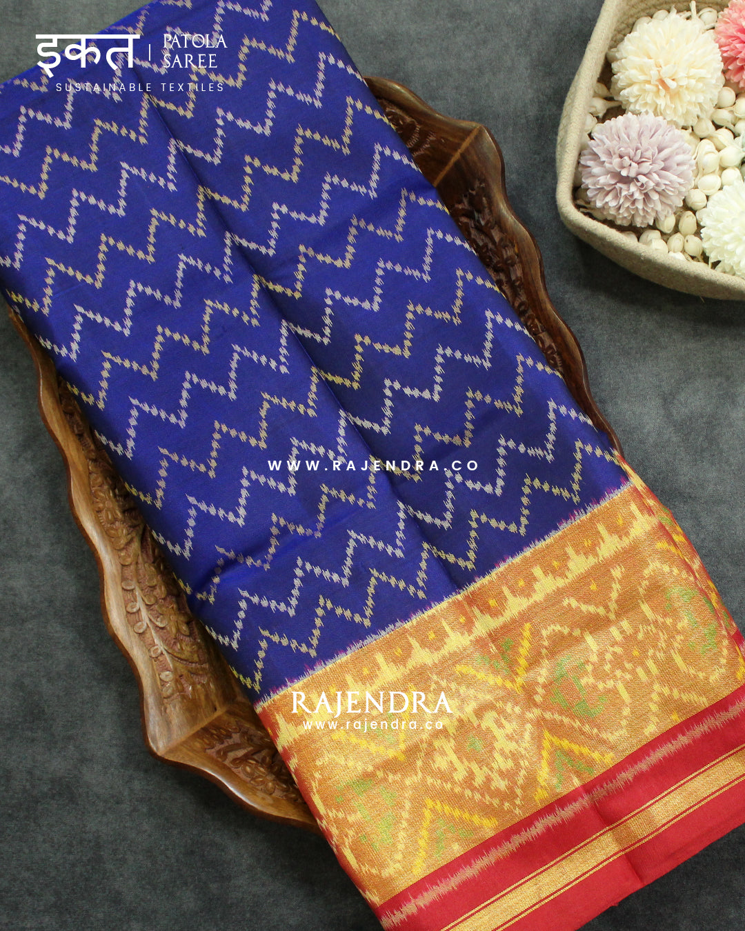 Exclusive Laheriya Bhat Red and Blue Single Ikat Rajkot Patola Saree