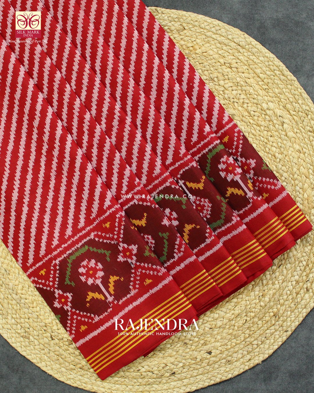Exclusive Laheriya Design Red Ikat Rajkot Patola Saree