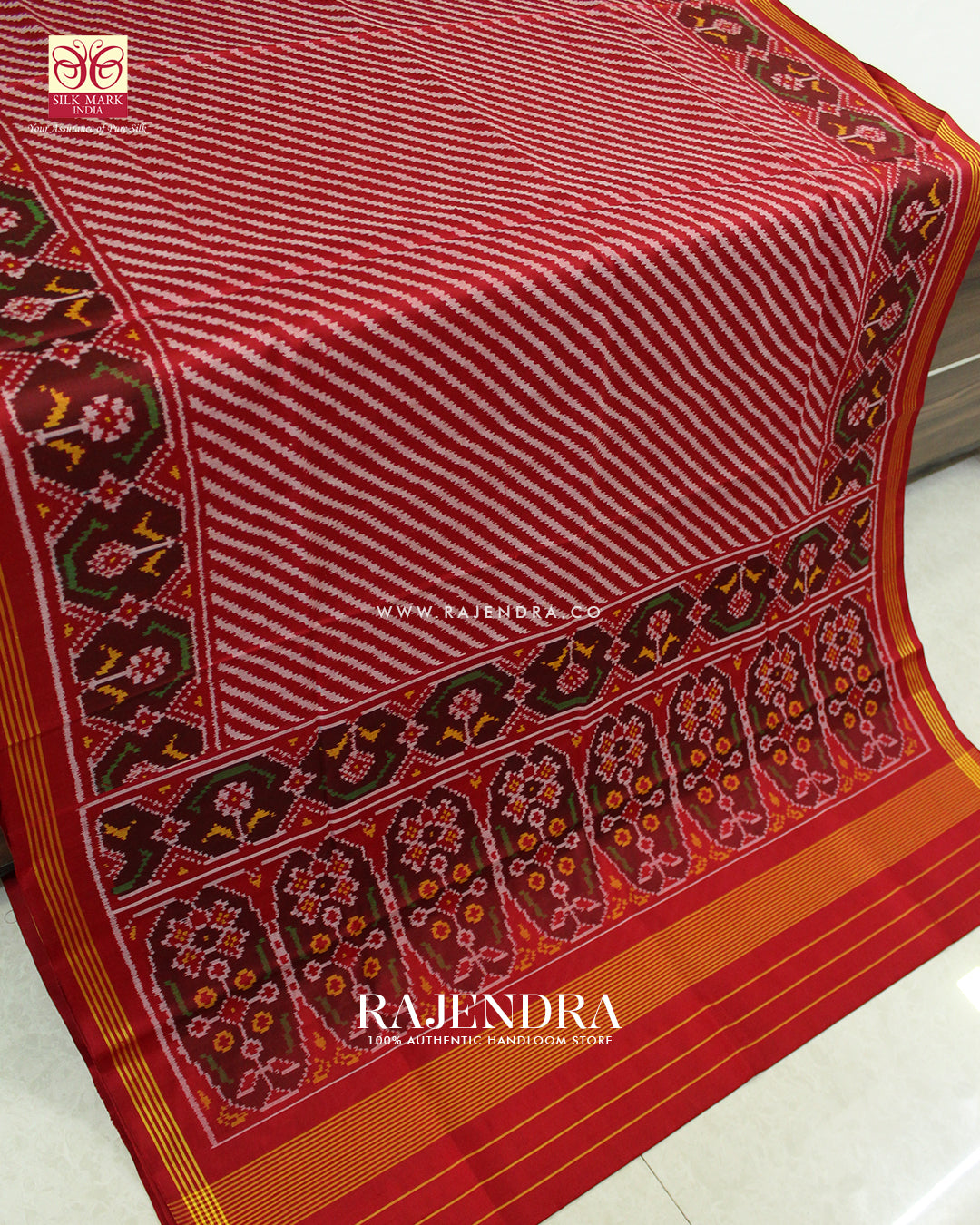 Exclusive Laheriya Design Red Ikat Rajkot Patola Saree