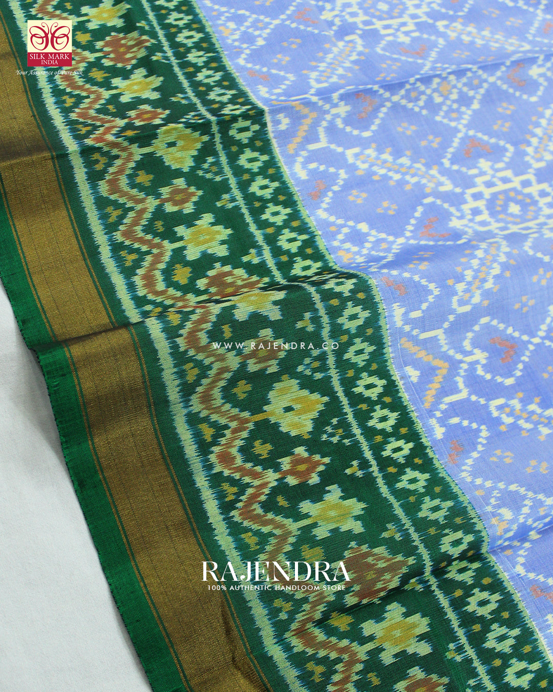 Traditional Manekchowk Design Light Blue and Green Single Ikat Rajkot Patola Saree