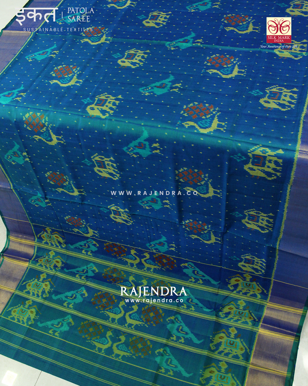 Exclusive Hathi Popat Design Light Blue Single Ikat Rajkot Patola Saree