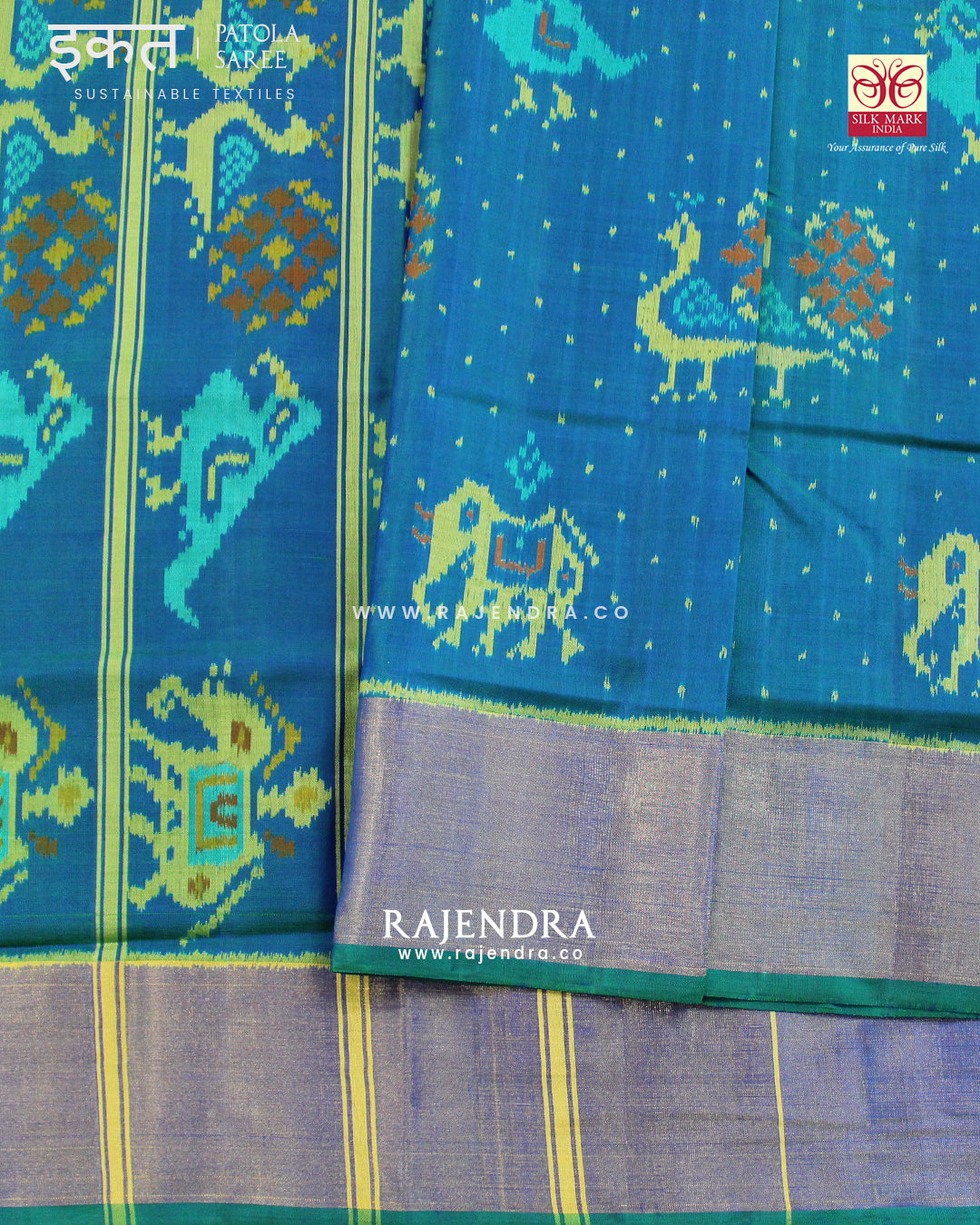 Exclusive Hathi Popat Design Light Blue Single Ikat Rajkot Patola Saree