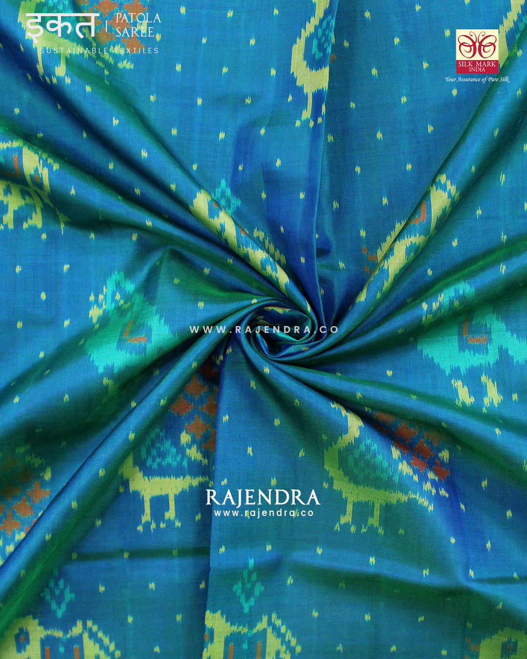 Exclusive Hathi Popat Design Light Blue Single Ikat Rajkot Patola Saree