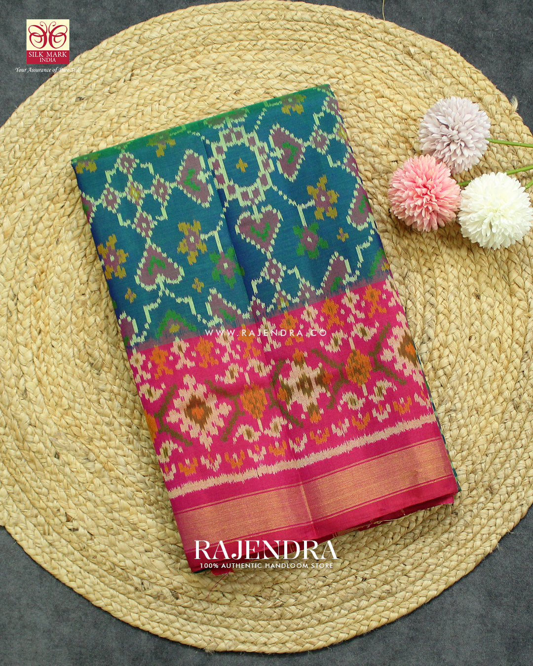 Traditional Manekchowk Design Light Blue and Pink Single Ikat Rajkot Patola Saree