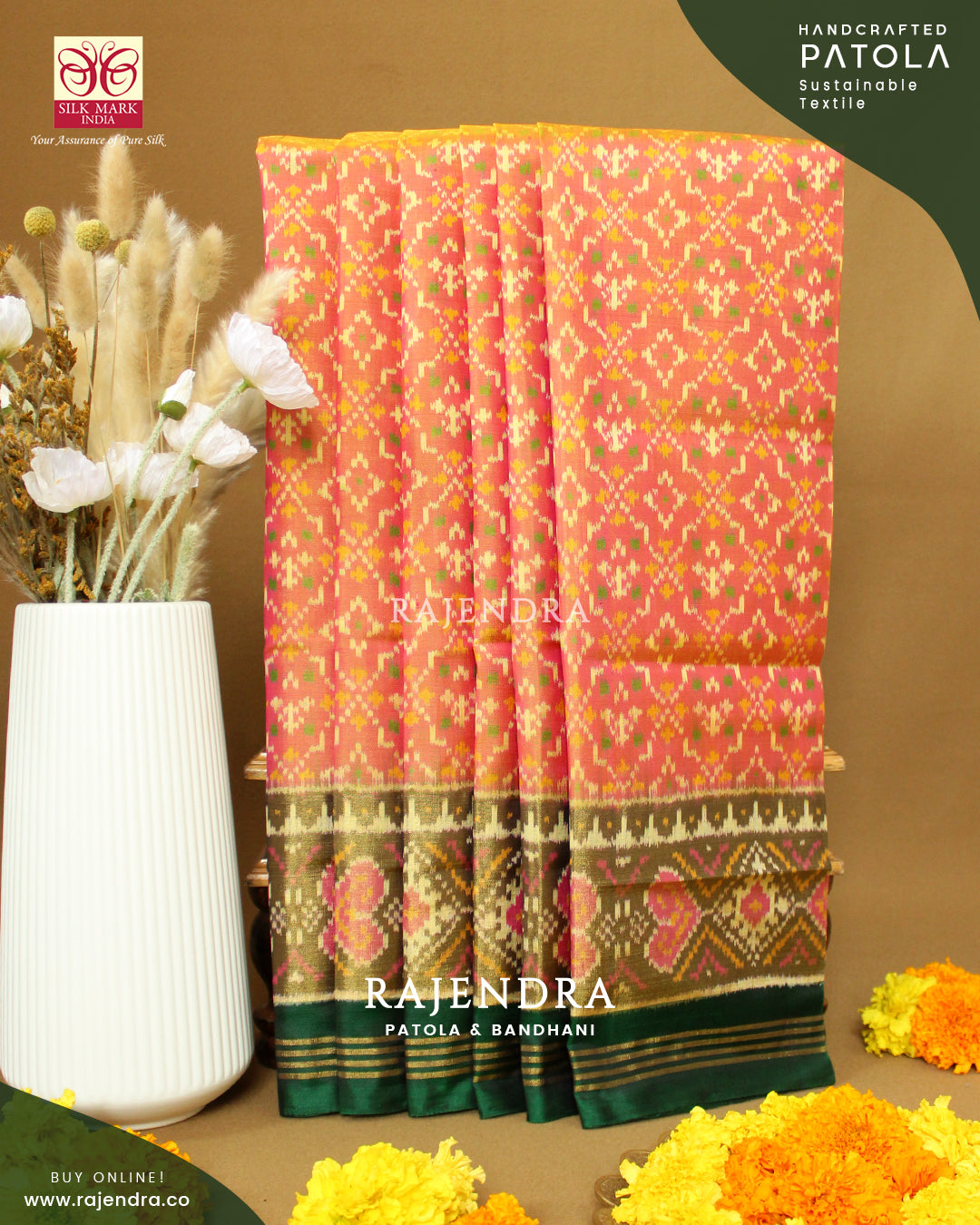Traditional Buttonful Bhat Single Ikat Rajkot Patola Saree