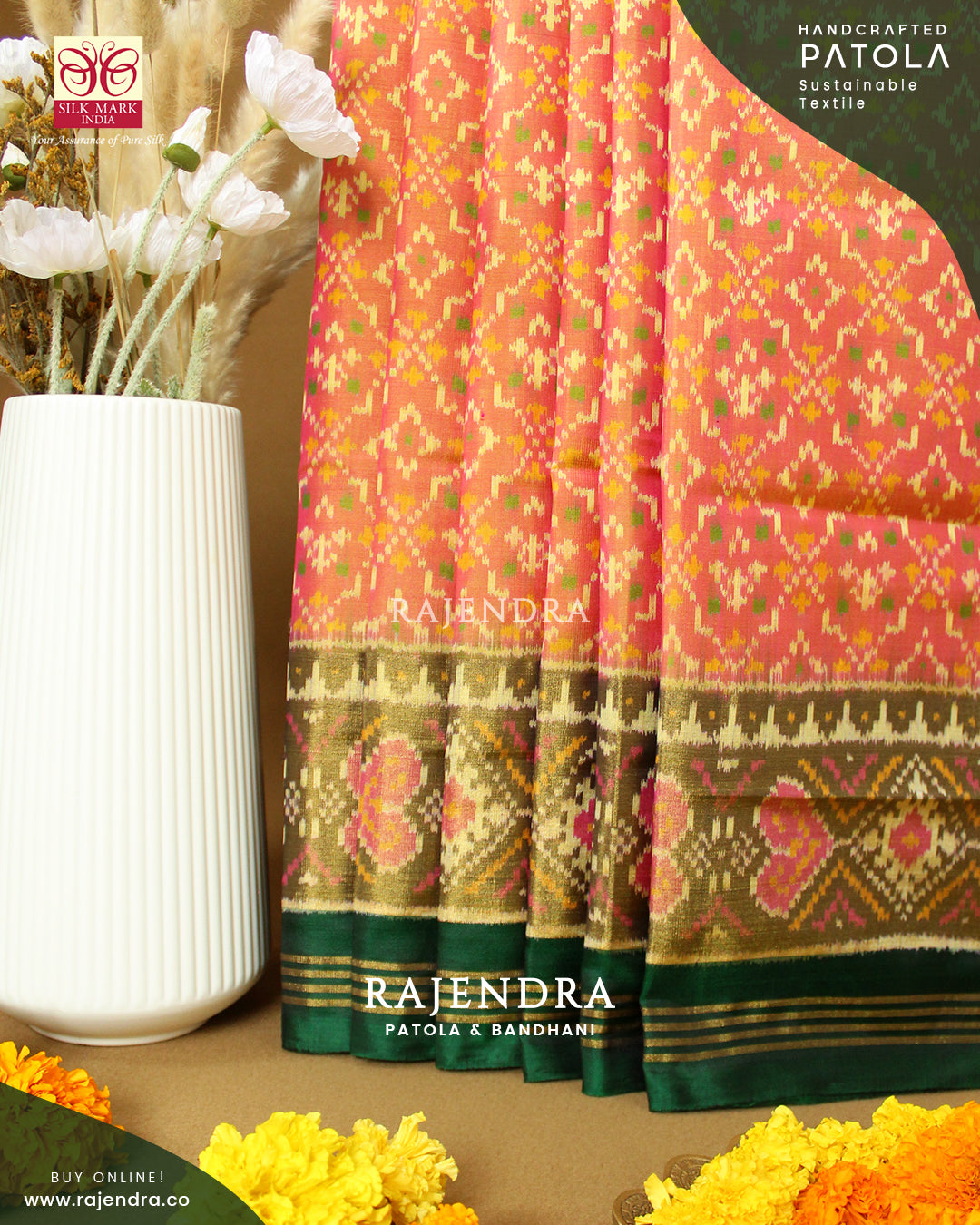 Traditional Buttonful Bhat Single Ikat Rajkot Patola Saree