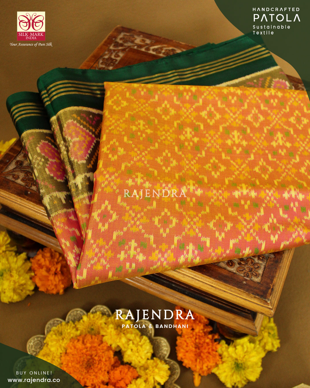 Traditional Buttonful Bhat Single Ikat Rajkot Patola Saree