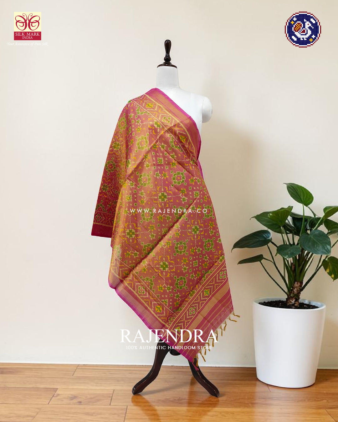 Traditional Panchanda Design Zari Tissue Rajkot Patola Dupatta